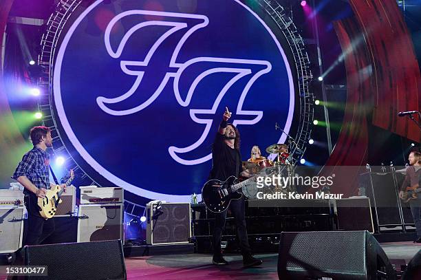 Dave Grohl of the Foo Fighters performs onstage at the The Global Citizen Festival in Central Park to end extreme poverty on the Great Lawn on...