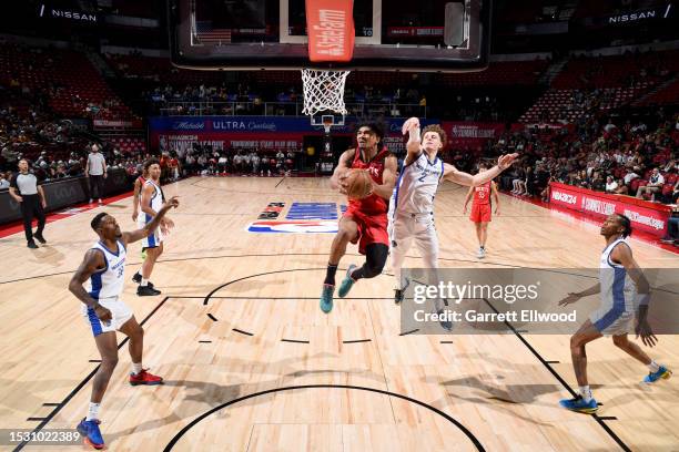 Jermaine Samuels Jr. #57 of the Houston Rockets drives to the basket during the game against the Golden State Warriors during the 2023 NBA Las Vegas...