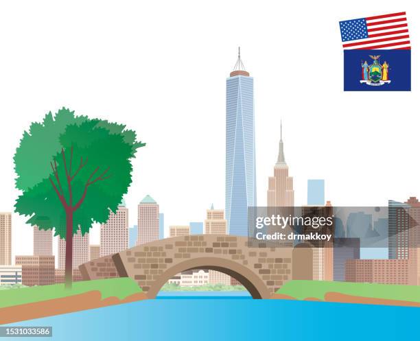 gapstow bridge in central park - new york state flag vector stock illustrations