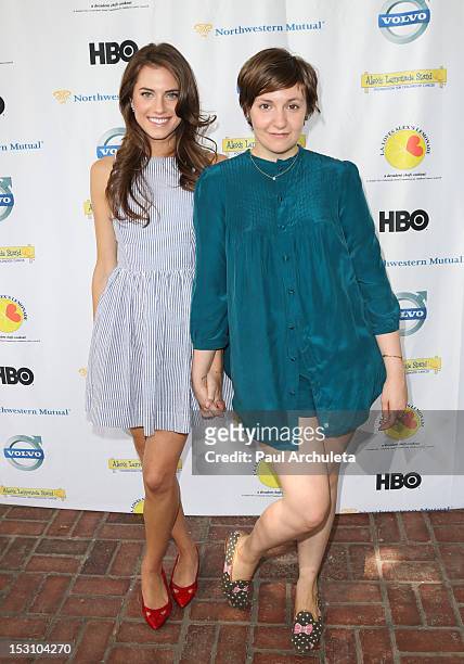 Actors Allison Williams and Lena Dunham attend the L.A. Loves Alex's Lemonade culinary event at Culver Studios on September 29, 2012 in Culver City,...