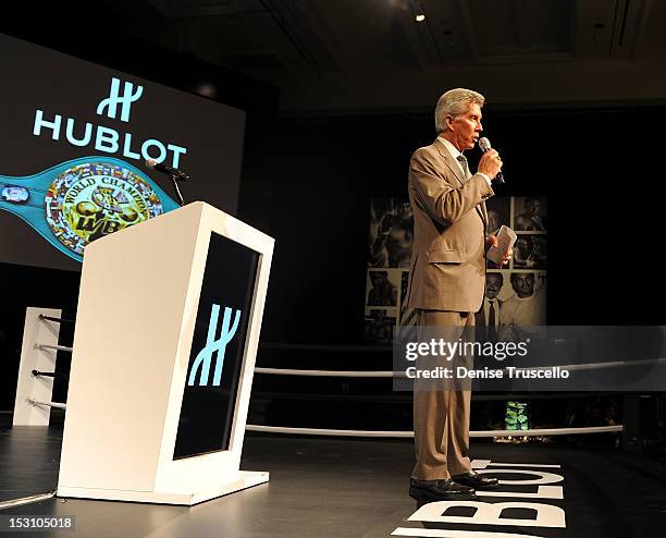 Michael Buffer attends "A Legendary Evening With Hublot And WBC" at Bellagio Las Vegas on September 29, 2012 in Las Vegas, Nevada.