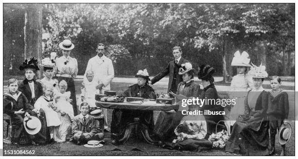 antique image from british magazine: royal family party at osborne, 1898 - queen victoria family stock illustrations