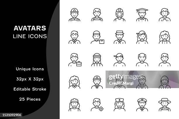 avatars editable line icons - doctor and engineer stock illustrations