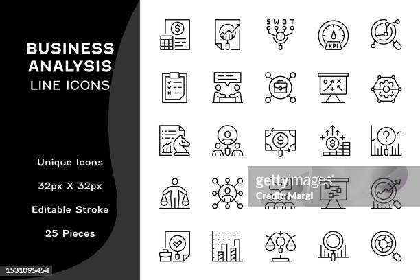 ilustraciones, imágenes clip art, dibujos animados e iconos de stock de iconos de línea editables de análisis de negocio - business model strategy