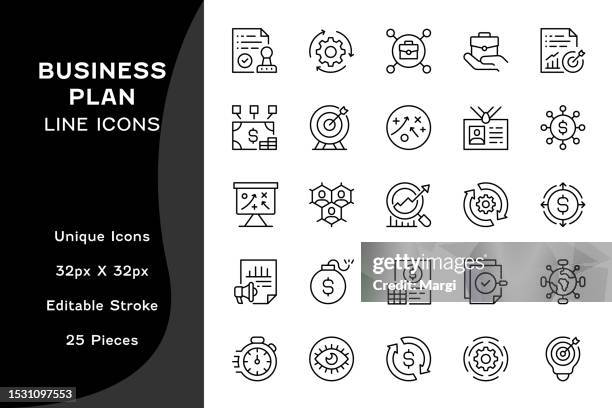 ilustraciones, imágenes clip art, dibujos animados e iconos de stock de iconos de línea editables del plan de negocios - business model strategy
