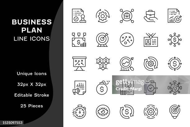 business plan editable line icons - financial planning stock illustrations