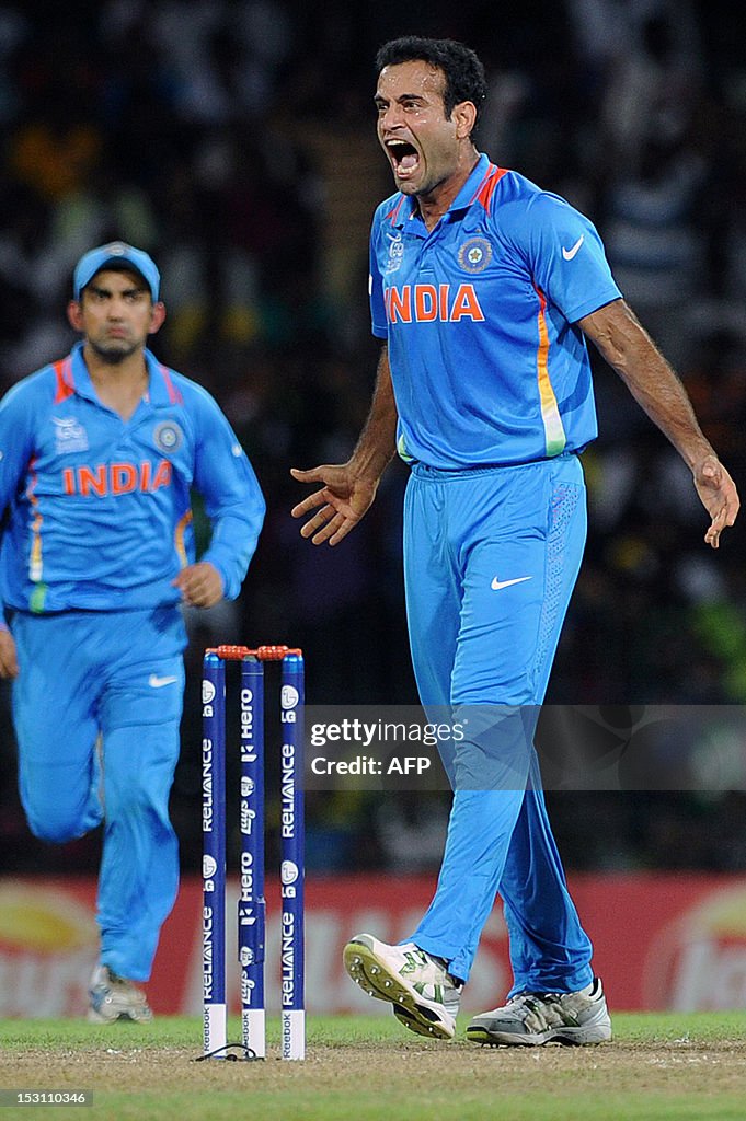 Indian Cricketer Irfan Pathan Celebrates After He Dismissed Pakistan