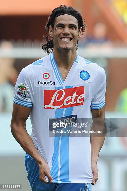 Edinson Cavani of SSC Napoli celebrates after scoring the opening goal during the Serie A match between UC Sampdoria and SSC Napoli at Stadio Luigi...