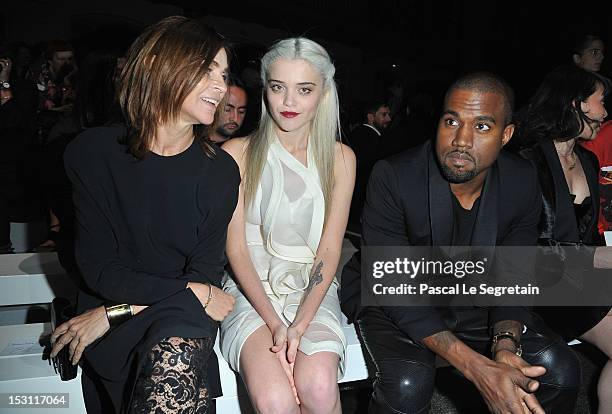 Carine Roitfeld, Sky Ferreira and Kanye West attends the Givenchy Spring / Summer 2013 show as part of Paris Fashion Week on September 30, 2012 in...