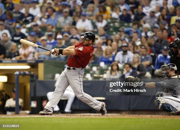 Fernando Martinez of the Houston Astros bats against the Milwaukee Brewers at Miller Park on September 30, 2012 in Milwaukee, Wisconsin. The Astros...