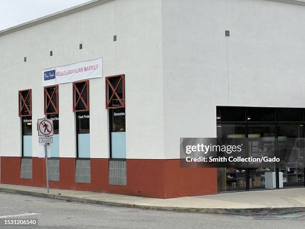 Facade of The Souk, a Mediterranean market offering Halal meat and fresh groceries located near Chevron station on Bollinger Canyon Road, San Ramon,...