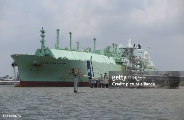 June 2023, USA, Sabine Pass: The ship "Pavilion Aranda" on the US Gulf Coast. In the border region between Texas and the state of Louisiana around...