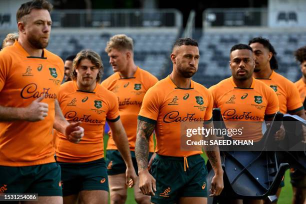 Australia's Quade Cooper attends a training session with teammates in Sydney on July 14 ahead of their Rugby Championship match against Argentina. /...