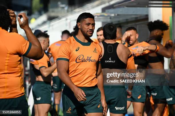 Australia's Rob Leota attends a training session with teammates in Sydney on July 14 ahead of their Rugby Championship match against Argentina. / --...