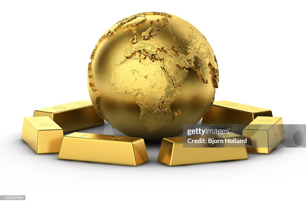 Europe and Africa with gold bars