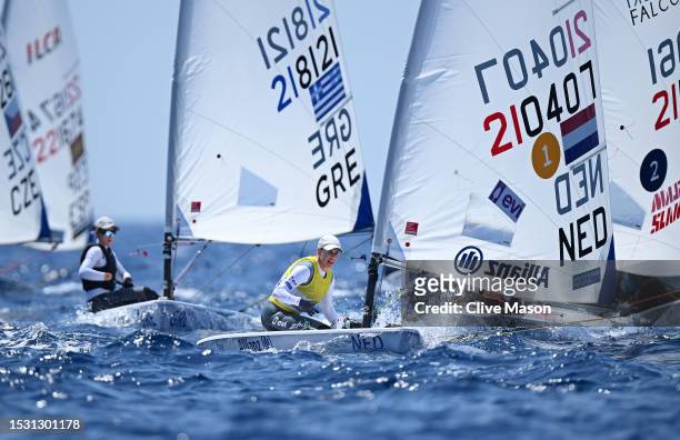 Marit Bouwmeester of the Netherlands in action during a Womens ILCA 6 Class Dinghy race during day two of the Paris 2024 Sailing Test Event at...