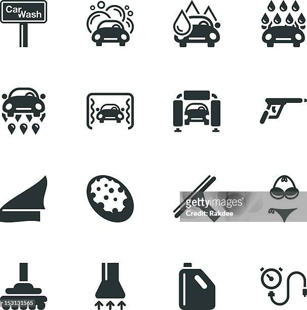 ilustraciones, imágenes clip art, dibujos animados e iconos de stock de silueta de iconos de lavado de coches - car wash brush