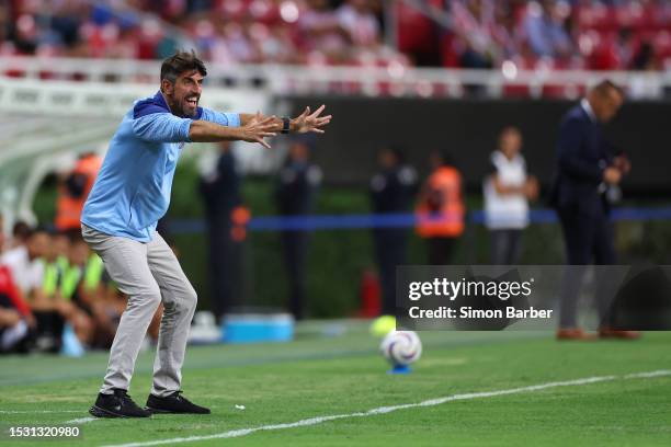 Veljko Paunovic coach of Chivas gestures during the 3rd round match between Chivas and Necaxa as part of the Torneo Apertura 2023 Liga MX at Akron...