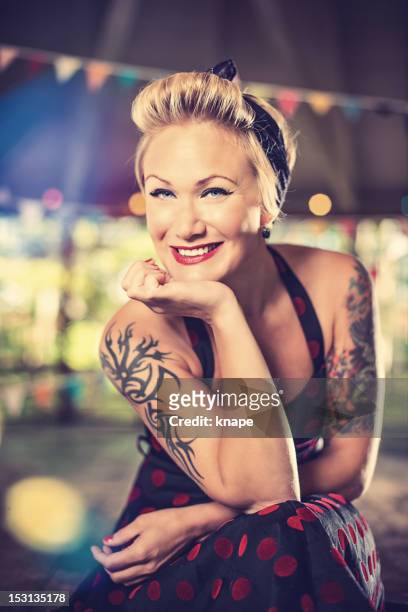 retro rockabilly woman - pin up girl tattoo stock pictures, royalty-free photos & images