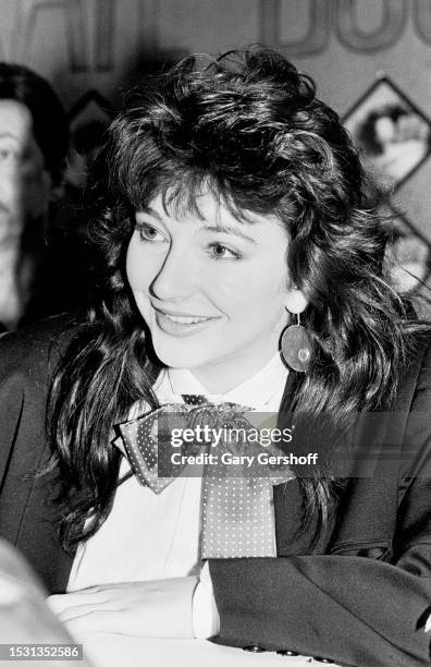 View of British Pop and Rock musician Kate Bush during a promotional event at Greenwich Village's Tower Records, New York, New York, November 21,...