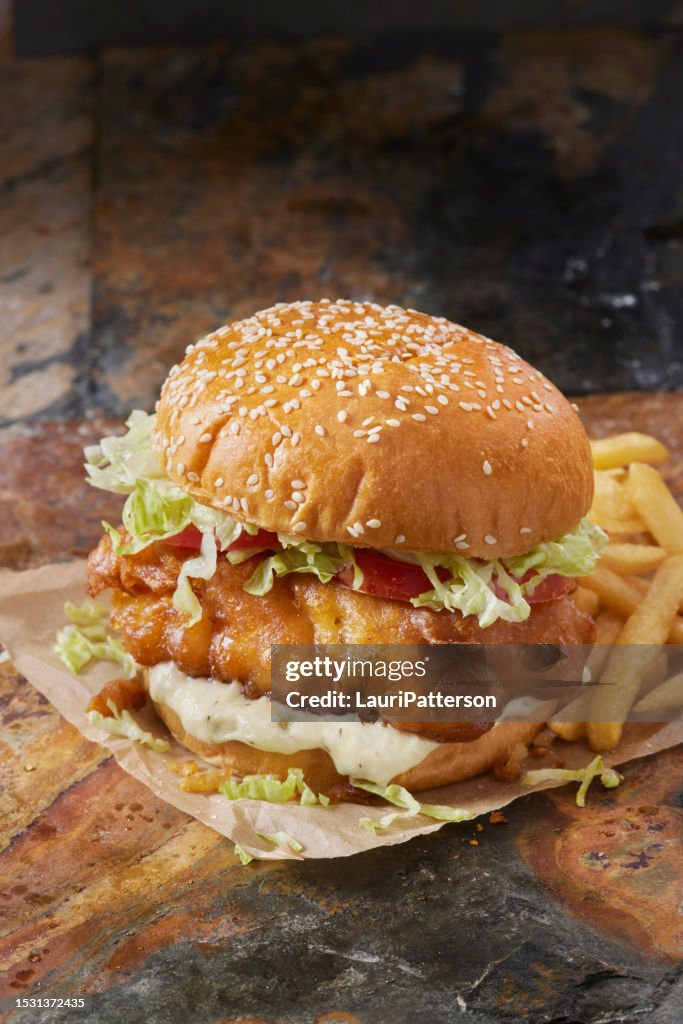 Beer Battered Fish Burger with Fries