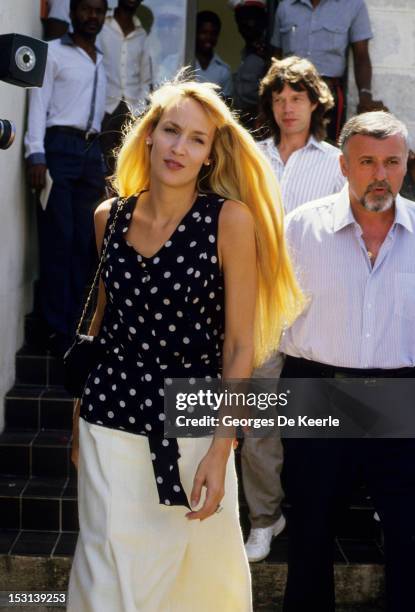 Jerry Hall attends her process as she got arrested in Barbados, on charges of marijuana smuggling, February, 1987.