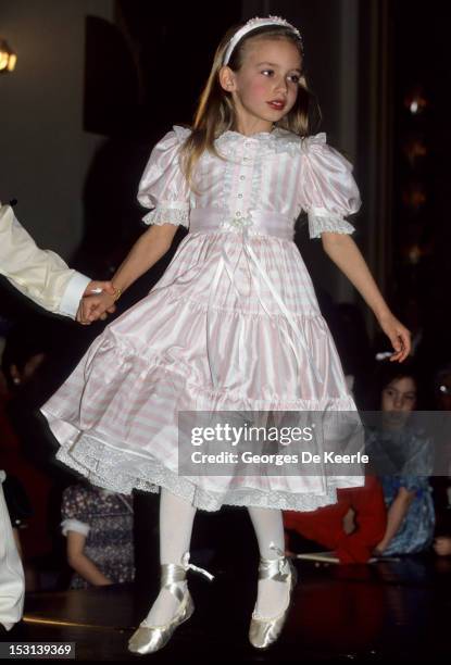 Elizabeth Scarlett Jagger, the daughter of Jerry Hall and Mick Jagger, circa 1990.