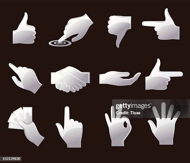 hand icon set white - thumb up and down stock illustrations