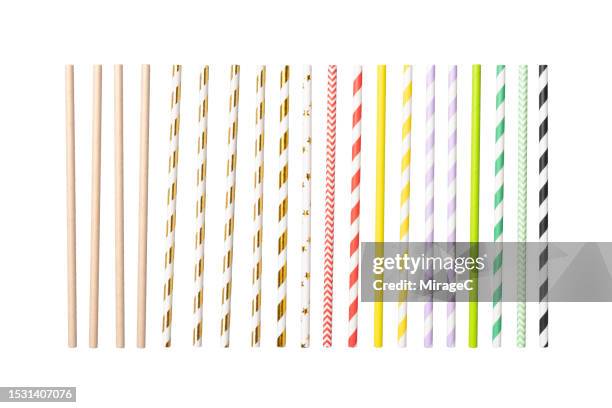 multi colored paper drinking straws isolated on white - strohhalm stock-fotos und bilder