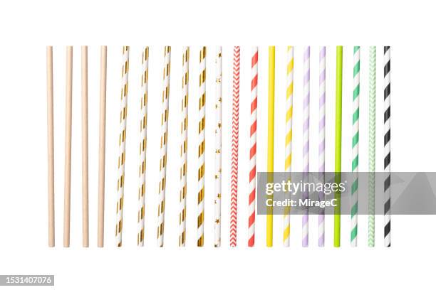 multi colored paper drinking straws isolated on white - drinking straw stock-fotos und bilder