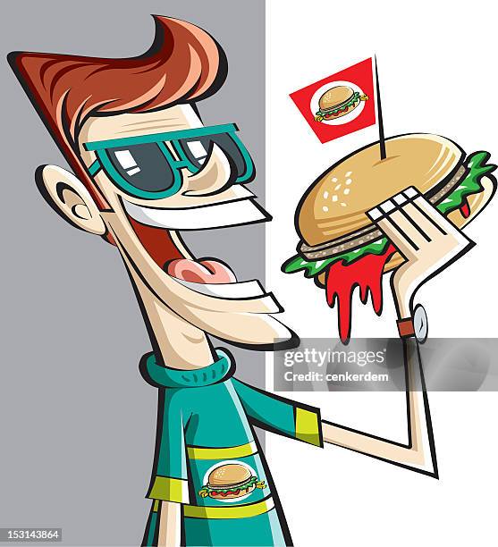 hamburger boy - eating bread stock illustrations