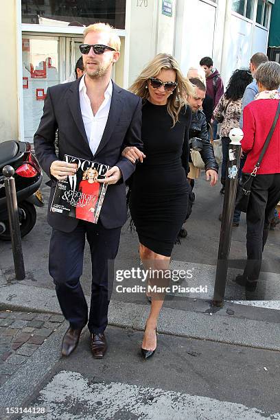 Model Kate Moss is seen near the 'Cafe de Flore' on October 1, 2012 in Paris, France.