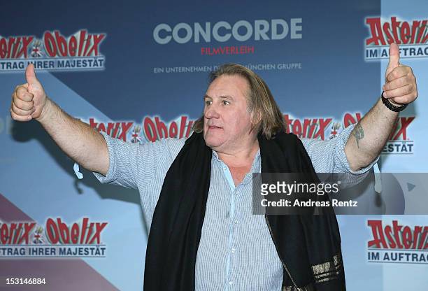 Gerard Depardieu attends the 'Asterix & Obelix - God Save Britannia' photocall at Hotel de Rome on October 1, 2012 in Berlin, Germany.