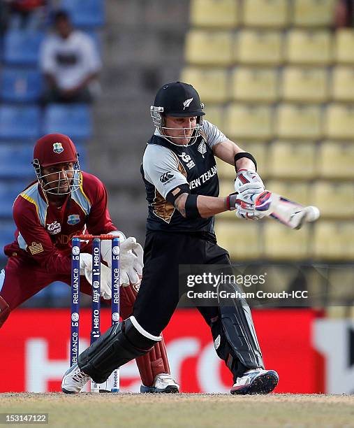 Brendon McCullum of New Zealand bats during the Super Eights Group 1 match between New Zealand and West Indies at Pallekele Cricket Stadium on...