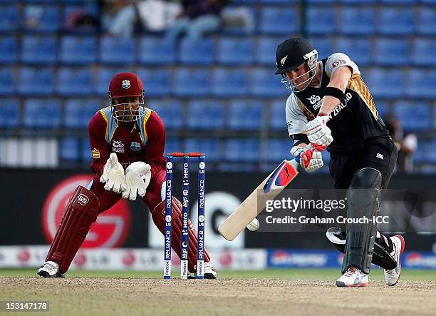 Brendon McCullum of New Zealand bats during the Super Eights Group 1 match between New Zealand and West Indies at Pallekele Cricket Stadium on...