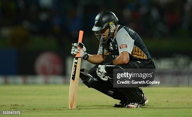 New Zealand captain Ross Taylor reacts during the ICC World Twenty20 2012 Super Eights Group 1 match between the West Indies and New Zealand at...