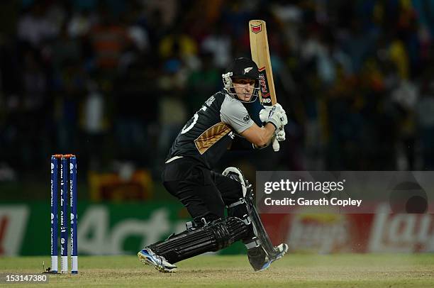 Nathan McCullum of New Zealand bats during the ICC World Twenty20 2012 Super Eights Group 1 match between the West Indies and New Zealand at...