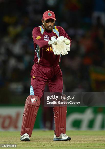 West Indies wicketkeeper Danesh Ramdin during the ICC World Twenty20 2012 Super Eights Group 1 match between the West Indies and New Zealand at...