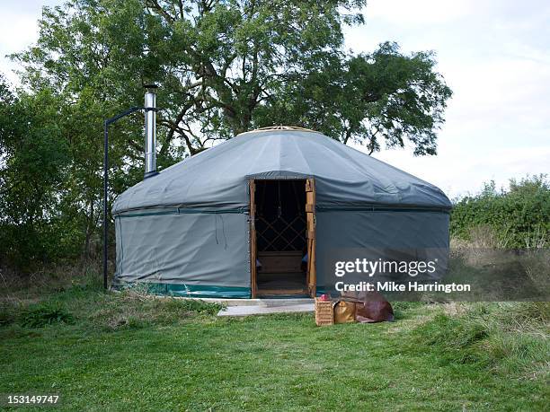 entrance to a yurt - yurt stock pictures, royalty-free photos & images