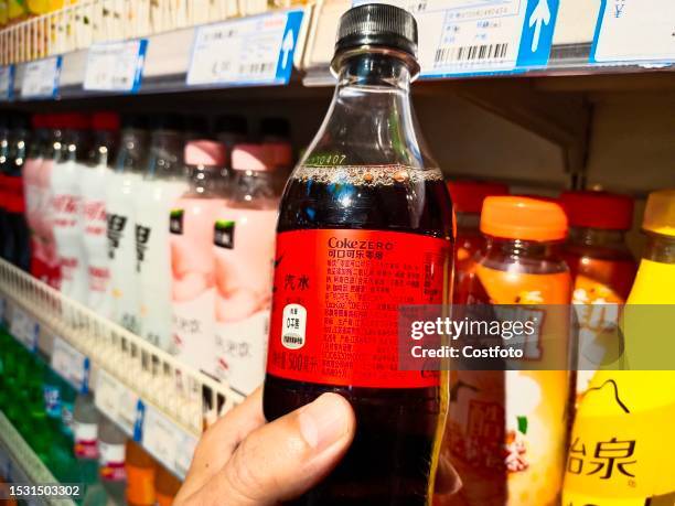Drinks containing aspartame are on sale at a supermarket in Suqian, Jiangsu province, China, July 14, 2023. The World Health Organization announced...