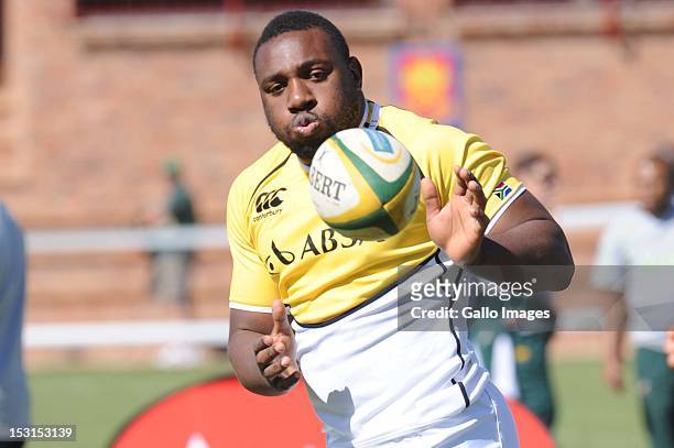 Tendai Mtawarira during the Springboks training session and press conference from St Peter's College on October 01, 2012 in Johannesburg, South...