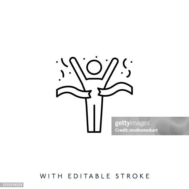 ilustrações de stock, clip art, desenhos animados e ícones de businessman crossing the finish line icon.editable stroke - acabar