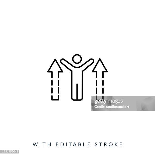 man with arrows line icon.editable stroke - loyalty program stock illustrations