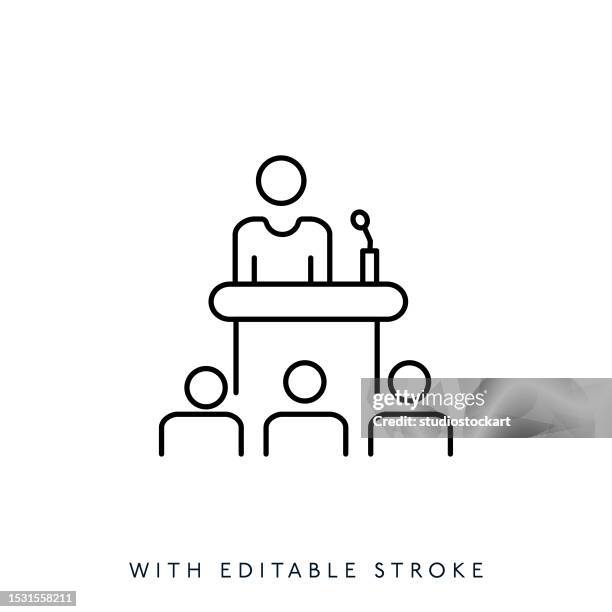 seminar-liniensymbol bearbeitbarer strich - lecture hall stock-grafiken, -clipart, -cartoons und -symbole