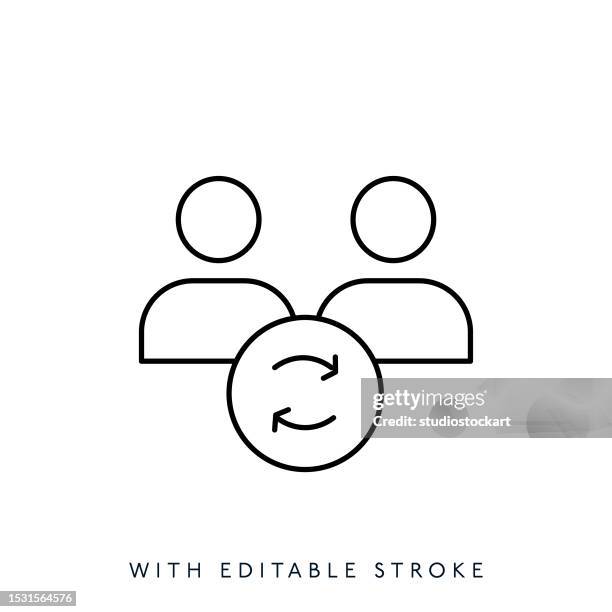 man with arrows line icon.editable stroke - corporate loyalty program stock illustrations