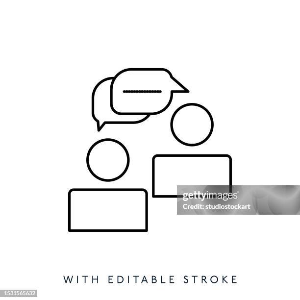 people with speech bubble line icon editable stroke - manager explaining stock illustrations