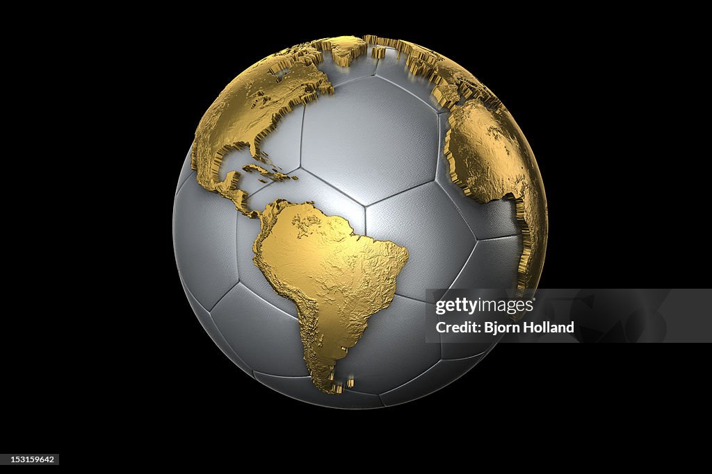 Silver Soccer Ball and South American Continent