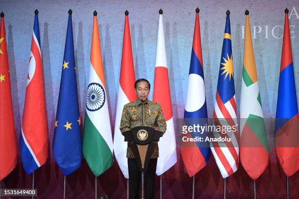Indonesian President Joko Widodo delivers his speech during the courtesy calls of ministers at the Association of Southeast Asian Nations Foreign...