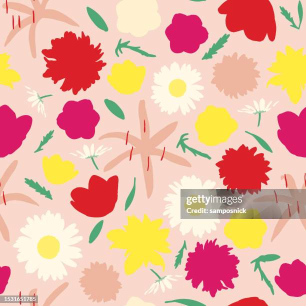 flat fun confetti floral ditsy seamless pattern background - tulip background stock illustrations