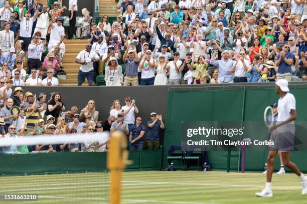 Coco Gauff of the United States with parents Candi Gauff and Corey Gauff along with family and supporters celebrate the victory of Christopher...